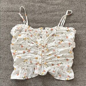 Aqua White Floral Ruched Camisole